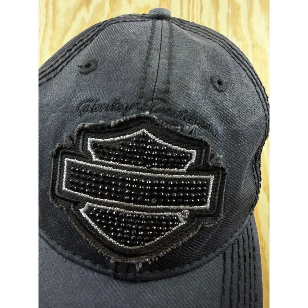 Harley-Davidson Womens Black Distressed Studded Bar & Shield Logo Baseball Hat
